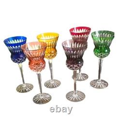 6 Bohemian Crystal Cut to Clear Glasses Thistle Cut Cobalt Blue Ruby Green More