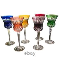 6 Bohemian Crystal Cut to Clear Glasses Thistle Cut Cobalt Blue Ruby Green More