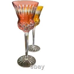 6 Bohemian Crystal Cut to Clear Glasses Thistle Cut Cobalt Blue Ruby Green More