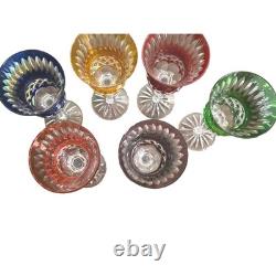 6 Bohemian Crystal Cut to Clear Glasses Thistle Cut Cobalt Blue Ruby Green More
