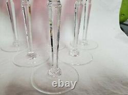 6 Bohemian Czech Cranberry Red Cut to Clear Cordial Glasses
