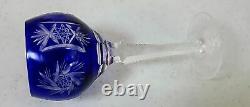 6 Czech Bohemian Crystal Hock Sherry Glasses Cobalt Blue Cut To Clear Old 5 1/2