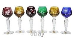 6 DRESDEN Crystal Hand Cut Made In Germany Multicolor Cordial Glasses