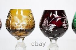 6 DRESDEN Crystal Hand Cut Made In Germany Multicolor Cordial Glasses