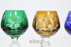 6 DRESDEN Crystal Hand Cut Made In Germany Multicolor Cordial Glasses