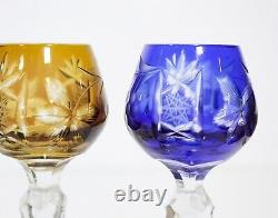 6 DRESDEN Crystal Hand Cut Made In Germany Multicolor Cordial Glasses