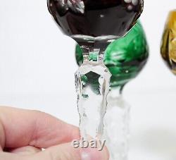6 DRESDEN Crystal Hand Cut Made In Germany Multicolor Cordial Glasses