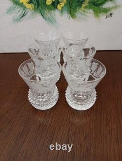 6 Edinburgh Scotland Crystal Cut Glass Shot Glasses Goblets in Thistle 2/1 oz