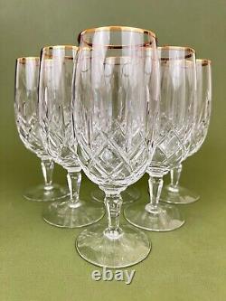 6 Gorham Lady Anne Gold Rimed Cross Cut Lead Crystal Iced Tea Glasses 7 5/8'