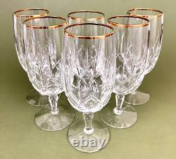 6 Gorham Lady Anne Gold Rimed Cross Cut Lead Crystal Iced Tea Glasses 7 5/8'