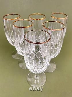 6 Gorham Lady Anne Gold Rimed Cross Cut Lead Crystal Iced Tea Glasses 7 5/8'