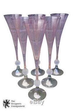 6 Mikasa MARW Italian Pink Crystal Glass Champagne Flutes Wine Glasses Cut 12