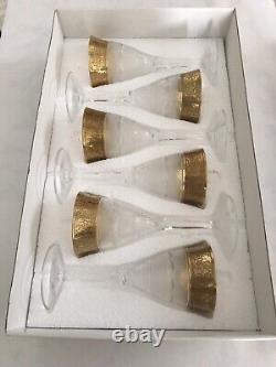 6 Moser Czech Cut Crystal Glass Goblets in Gold Splendid 6.75 NEW IN BOX