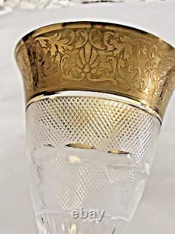 6 Moser Czech Cut Crystal Glass Goblets in Gold Splendid 6.75 NEW IN BOX