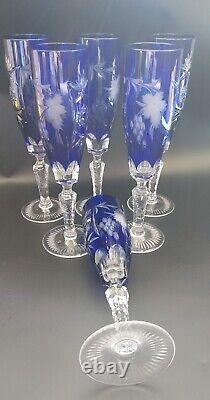 6 Nachtmann Cobalt Blue Cut to clear crystal Bavarian Champagne glass 9