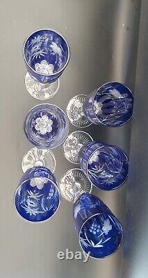 6 Nachtmann Cobalt Blue Cut to clear crystal Bavarian Champagne glass 9