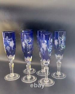 6 Nachtmann Cobalt Blue Cut to clear crystal Bavarian Champagne glass 9