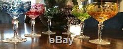 6- Nachtmann Traube Champagne Saucer Glasses Multi-Colors to Clear Cut Crystal