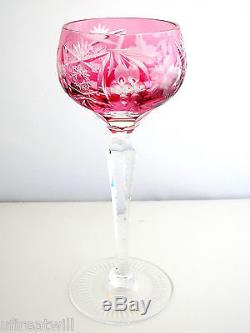 6 Nachtmann Traube Cranberry Cased Cut To Clear Crystal Wine Goblets