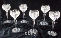 6 Nachtmann Traube Cut Crystal Small Wine Hocks #3500/3 Perfect Condition