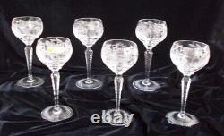 6 Nachtmann Traube Cut Crystal Small Wine Hocks #3500/3 Perfect Condition