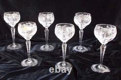 6 Nachtmann Traube Cut Crystal Small Wine Hocks #3500/3 Perfect Condition