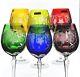 6 Nachtmann Traube Multi Colored Cut to Clear Crystal Wine Balloons New Signed