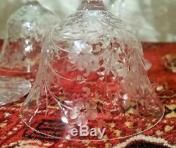 6 Pairpoint cut crystal goblet wine cordial vtg boston art glass stemware flower
