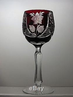 6 Rare Crystal Cut To Clear Ruby Red Wine Hock Glasses- 7 Tall 7 Oz