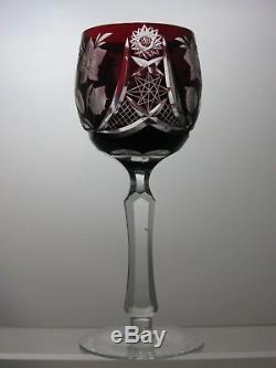 6 Rare Crystal Cut To Clear Ruby Red Wine Hock Glasses- 7 Tall 7 Oz