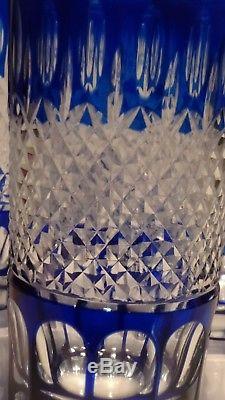 6 Rare Crystal Waterford Ajkaclarendon Cut Tom Collins Highball Glasses Cobalt