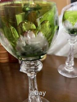 6 Rare vintage Bleikristal Green Etched Goblets