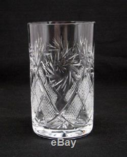 6 Russian CUT Crystal Drinking Tea Podstakannik Glasses with metal Glass Holders
