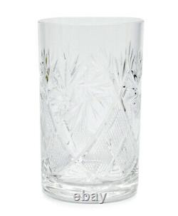 6 Russian CUT Crystal Drinking Tea Podstakannik Glasses with metal Glass Holders
