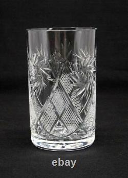 6 Russian CUT Crystal Drinking Tea Podstakannik Glasses with metal Glass Holders