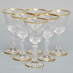 (6) Saint Louis Crystal Lozere Wine Glasses Vertical Cuts & Gold Rim