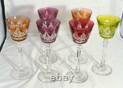 6 Signed Baccarat France Colored Cut to Clear Crystal Goblets