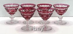 6 Val St Lambert Crystal Blarney Ruby Martini Cocktail Glass Cut to Clear 3 1/2