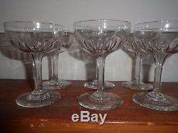 6 Victorian crystal hand blown lens cut champagne glasses saucers Bowls Hollow