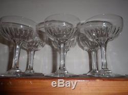 6 Victorian crystal hand blown lens cut champagne glasses saucers Bowls Hollow