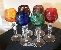 6 Vintage Bohemian Czech Crystal Cut to Clear 5-1/4 Cordial Sherry Stem Glasses