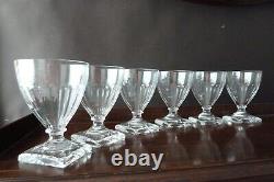 6 Vintage Val St Lambert Gondole Cut Crystal Glasses on Square Base, Not Signed