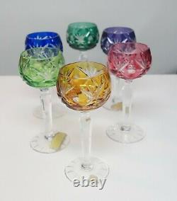 6 Vtg Bohemian Crystal Glasses Cut to Clear 5 Cordial Sherry Stem West Germany