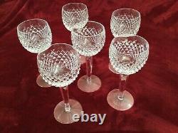 (6) WATERFORD ALANA Signed CUT CRYSTAL Hock Wine/Water Glasses 7 3/8. EUC