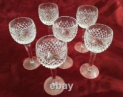 (6) WATERFORD ALANA Signed CUT CRYSTAL Hock Wine/Water Glasses 7 3/8. EUC