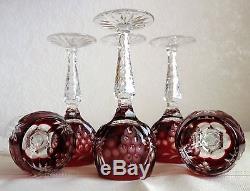 6 pcs AJKA MARTISA RUBY RED CUT TO CLEAR CRYSTAL CORDIALS GLASSES, SIGNED