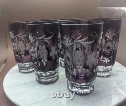 6 pcs Nachtmann Traube Cranberry Cut to Clear Crystal Highball Glass 5 set