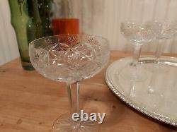 6 vintage, cut glass crystal champagne coupes Bohemian. Christmas New Year Party