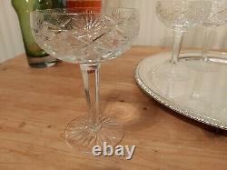 6 vintage, cut glass crystal champagne coupes Bohemian. Christmas New Year Party