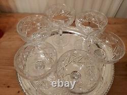 6 vintage, cut glass crystal champagne coupes Bohemian. Christmas New Year Party